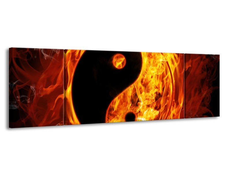 Canvas schilderij Abstract | Rood, Geel, Oranje | 170x50cm 3Luik