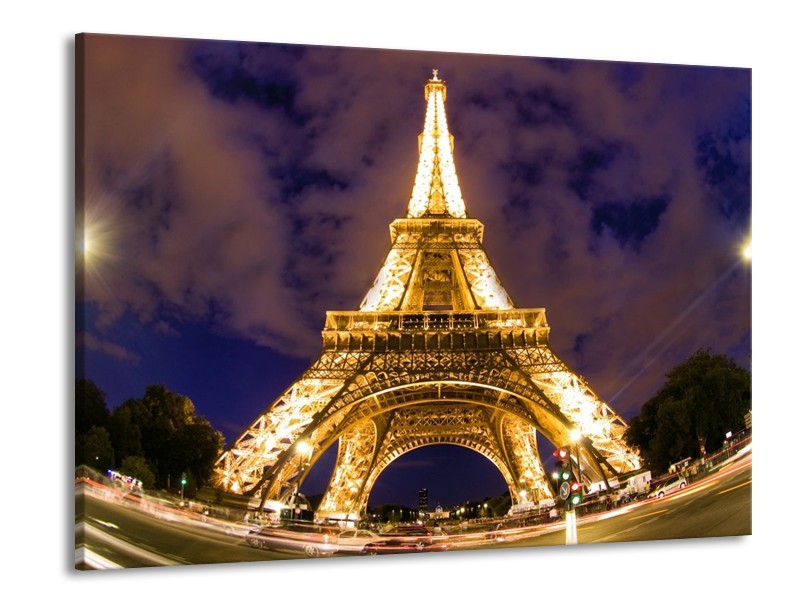 Glas schilderij Eiffeltoren | Geel, Paars, Grijs | 100x70cm 1Luik