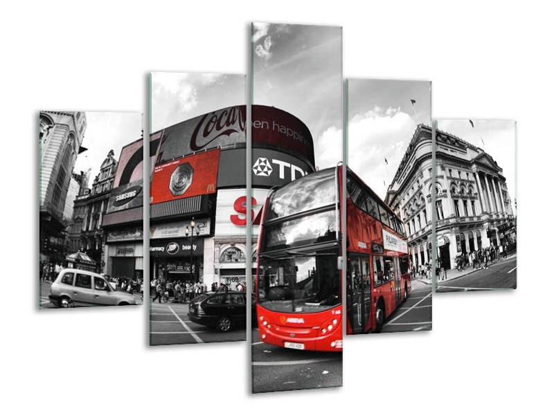 Canvas schilderij London | Zwart, Grijs, Rood | 100x70cm 5Luik