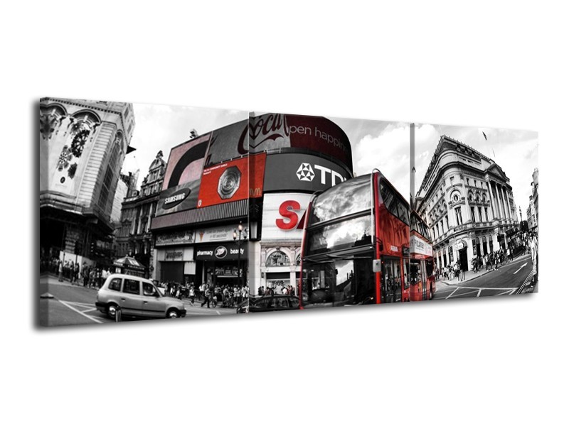 Canvas schilderij London | Zwart, Grijs, Rood | 120x40cm 3Luik