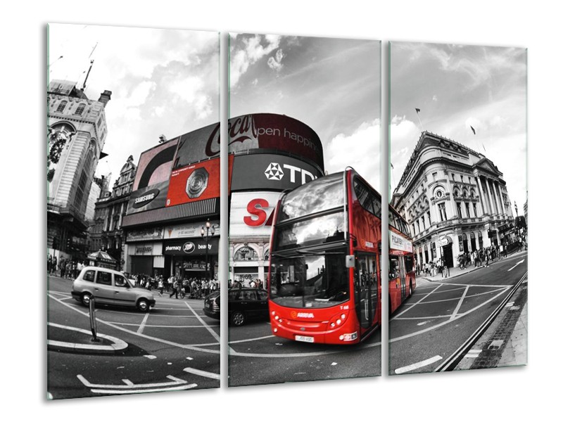 Glas schilderij London | Zwart, Grijs, Rood | 120x80cm 3Luik
