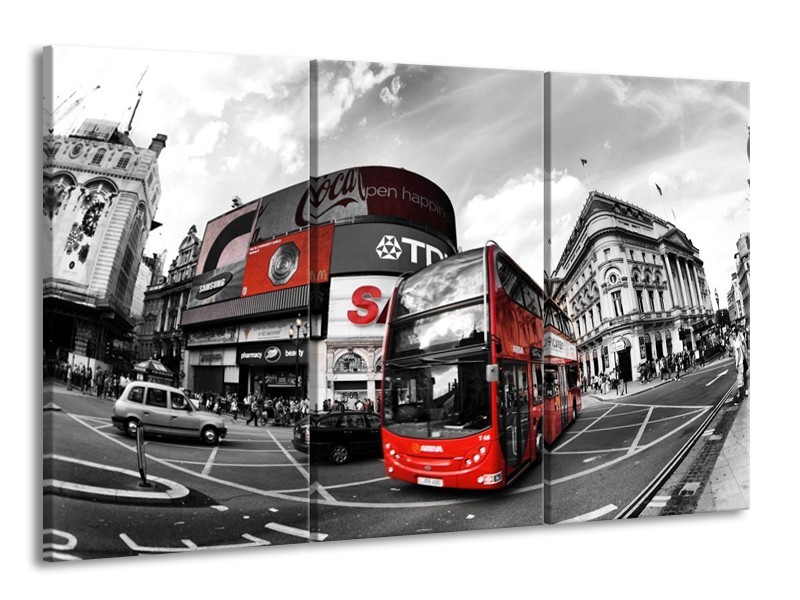 Glas schilderij London | Zwart, Grijs, Rood | 165x100cm 3Luik