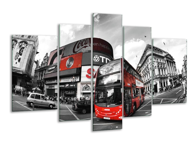 Canvas schilderij London | Zwart, Grijs, Rood | 170x100cm 5Luik