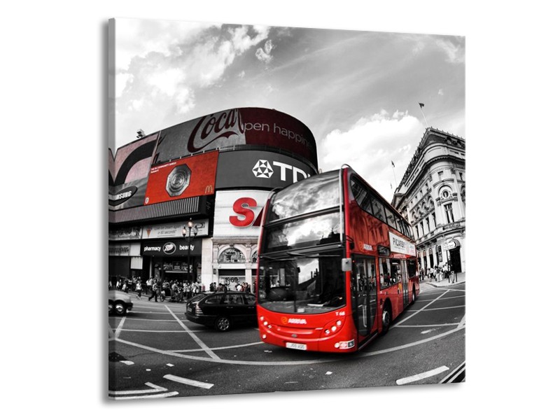 Glas schilderij London | Zwart, Grijs, Rood | 70x70cm 1Luik