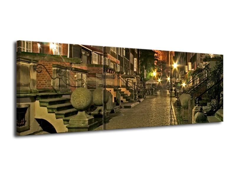 Glas schilderij Straat | Groen, Bruin, Geel | 120x40cm 3Luik