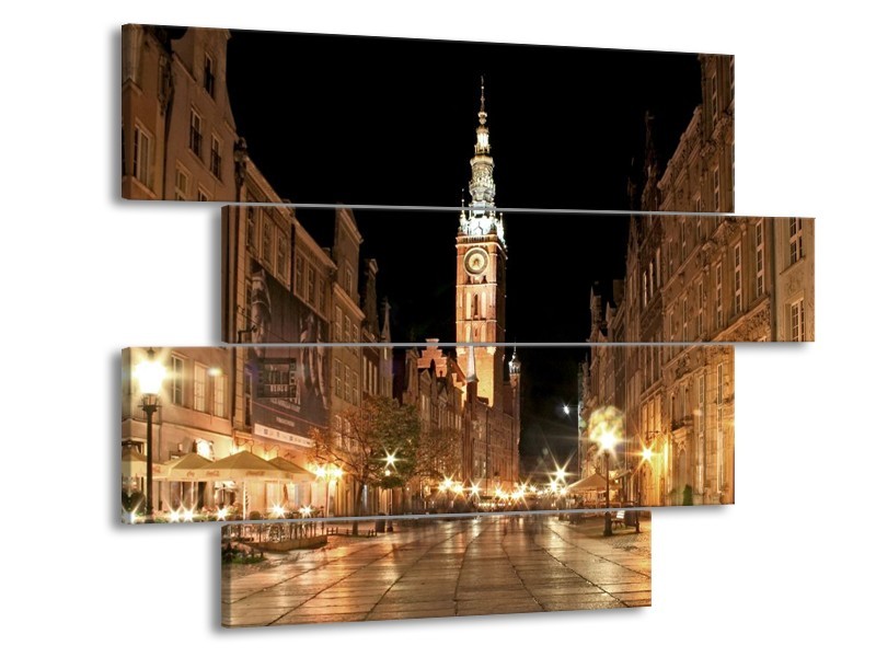 Glas schilderij Stad | Wit, Bruin, Zwart | 115x85cm 4Luik