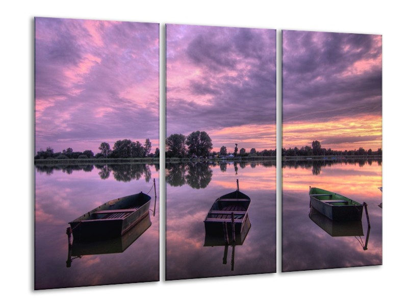 Canvas schilderij Boot | Paars, Wit, Zwart | 120x80cm 3Luik