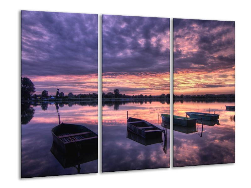 Canvas schilderij Boot | Paars, Wit, Zwart | 120x80cm 3Luik