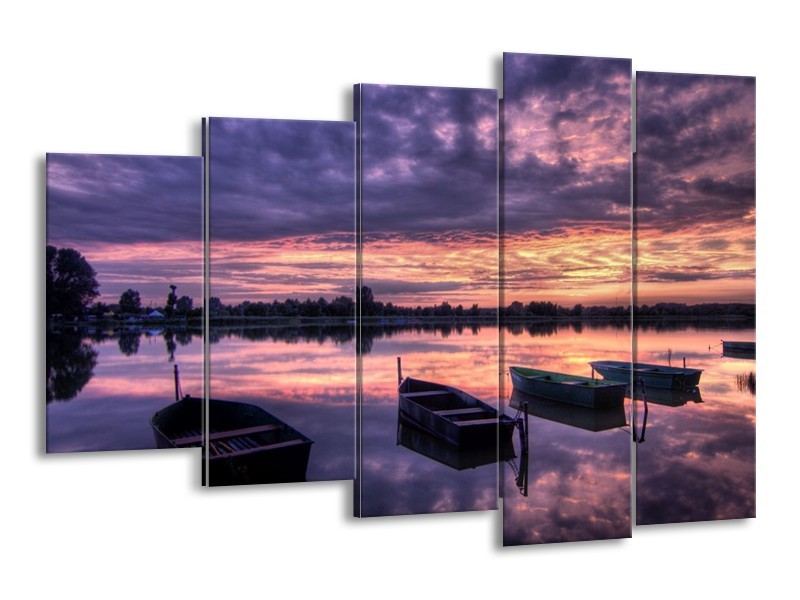 Canvas schilderij Boot | Paars, Wit, Zwart | 150x100cm 5Luik