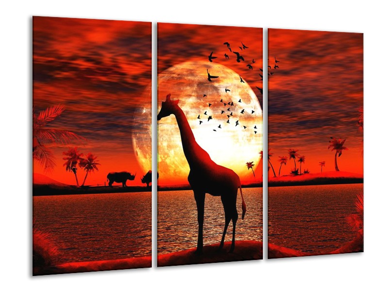 Canvas schilderij Dieren | Rood, Wit, Zwart | 120x80cm 3Luik