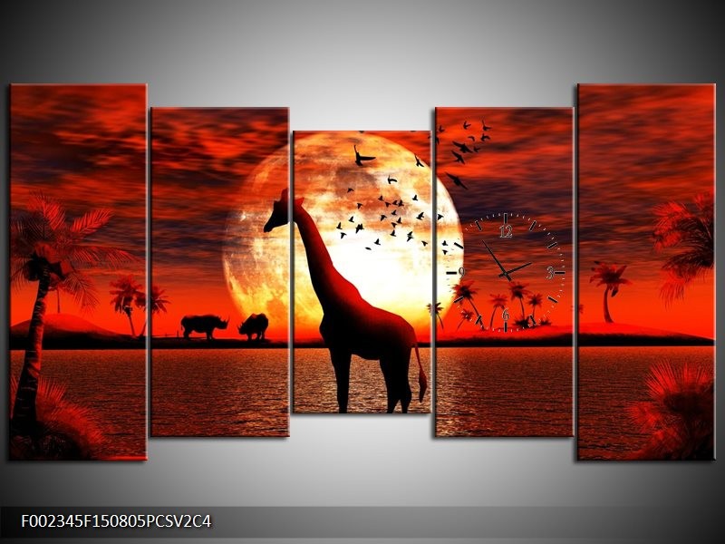 Klok schilderij Dieren | Rood, Wit, Zwart | 150x80cm 5Luik