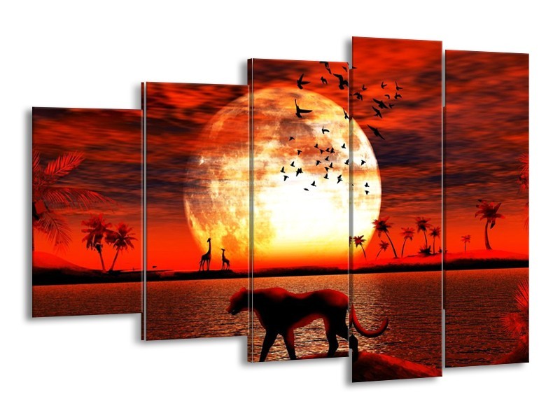 Canvas schilderij Dieren | Rood, Zwart, Oranje | 150x100cm 5Luik