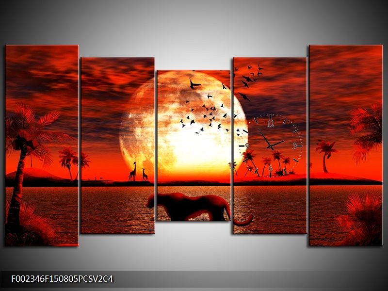 Klok schilderij Dieren | Rood, Zwart, Oranje | 150x80cm 5Luik