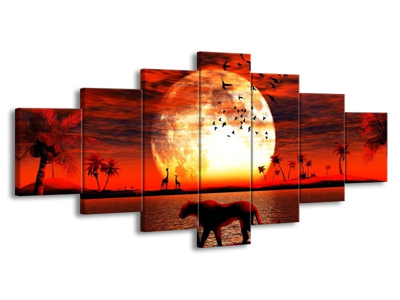 Canvas schilderij Dieren | Rood, Zwart, Oranje | 210x100cm 7Luik