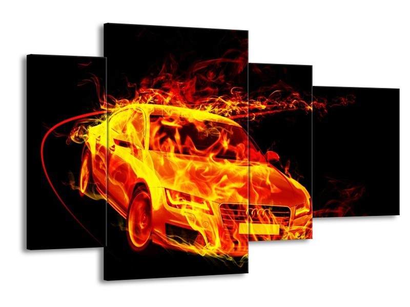 Glas schilderij Audi | Geel, Goud, Oranje | 120x75cm 4Luik