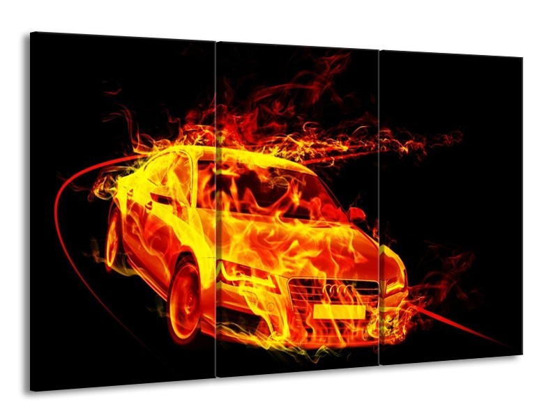 Canvas schilderij Audi | Geel, Goud, Oranje | 165x100cm 3Luik