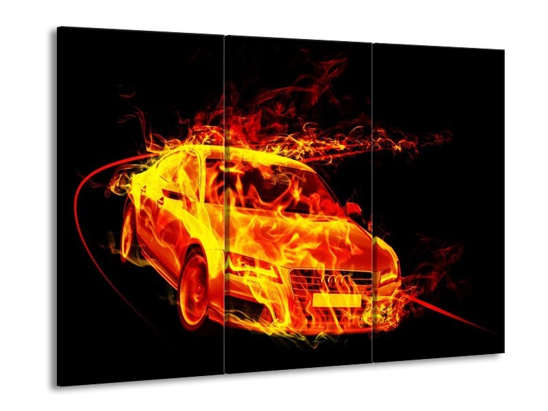 Glas schilderij Audi | Geel, Goud, Oranje | 90x60cm 3Luik