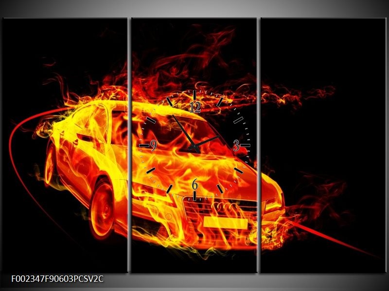 Klok schilderij Audi | Geel, Goud, Oranje | 90x60cm 3Luik