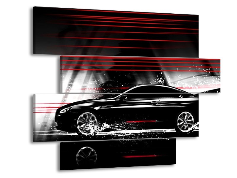 Glas schilderij Auto | Zwart, Rood, Grijs | 115x85cm 4Luik