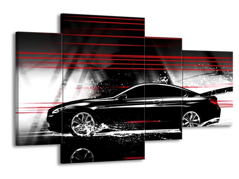 Glas schilderij Auto | Zwart, Rood, Grijs | 120x75cm 4Luik