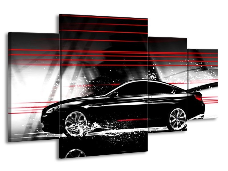 Glas schilderij Auto | Zwart, Rood, Grijs | 160x90cm 4Luik