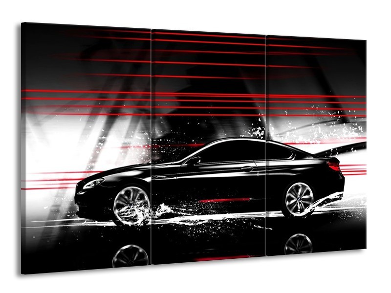 Canvas schilderij Auto | Zwart, Rood, Grijs | 165x100cm 3Luik