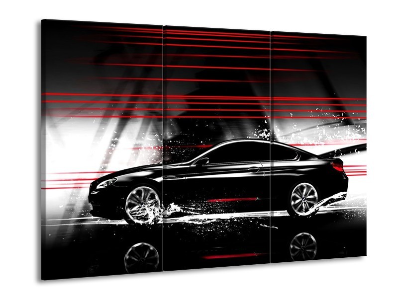 Glas schilderij Auto | Zwart, Rood, Grijs | 90x60cm 3Luik