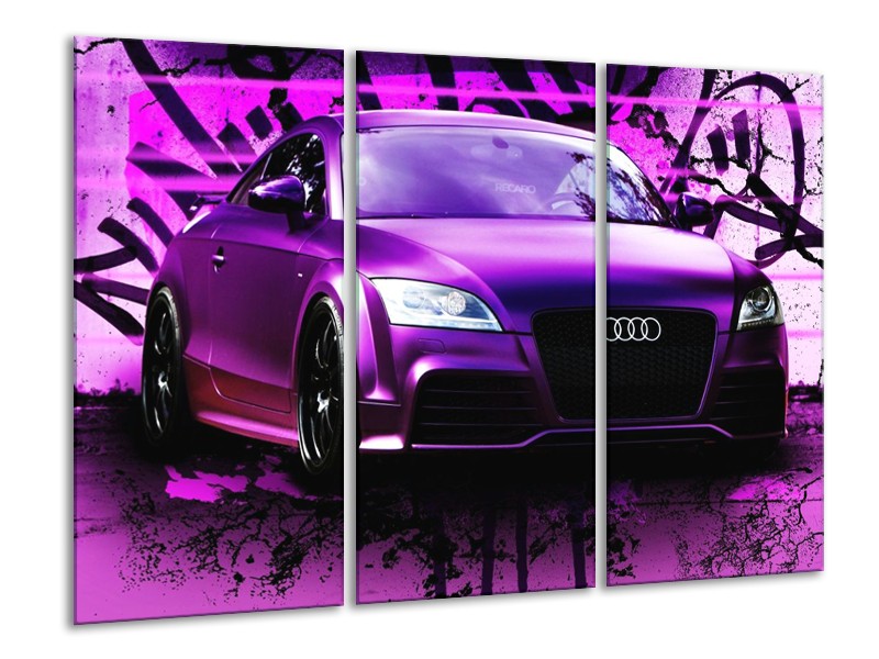 Glas schilderij Audi | Paars, Zwart, Wit | 120x80cm 3Luik