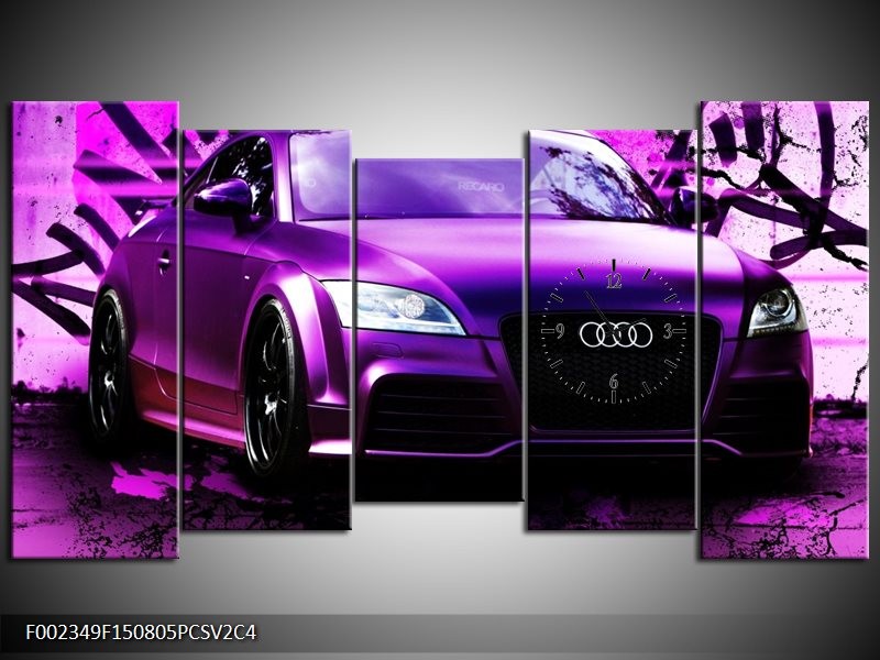 Klok schilderij Audi | Paars, Zwart, Wit | 150x80cm 5Luik