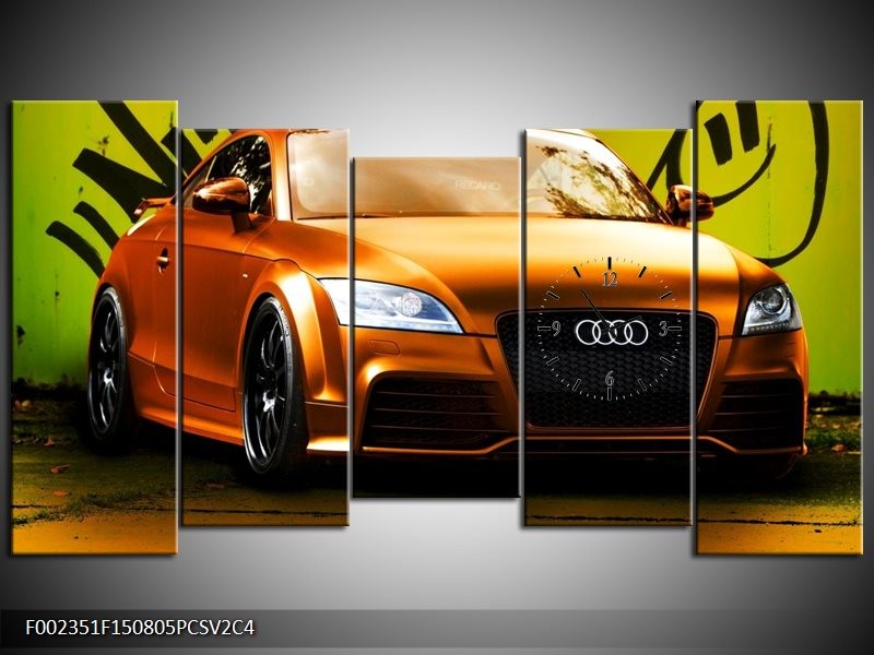 Klok schilderij Audi | Bruin, Groen, Zwart | 150x80cm 5Luik