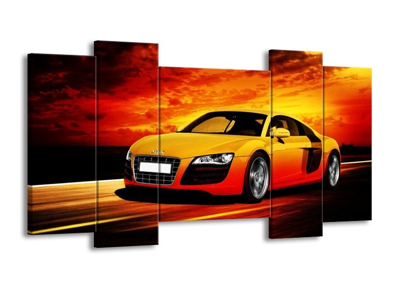 Glas schilderij Audi | Geel, Oranje, Zwart | 120x65cm 5Luik