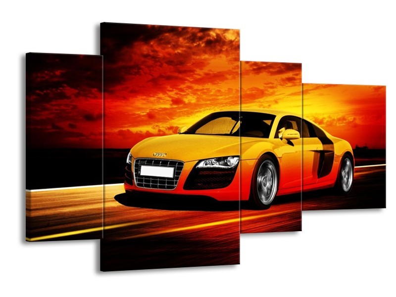 Glas schilderij Audi | Geel, Oranje, Zwart | 120x75cm 4Luik