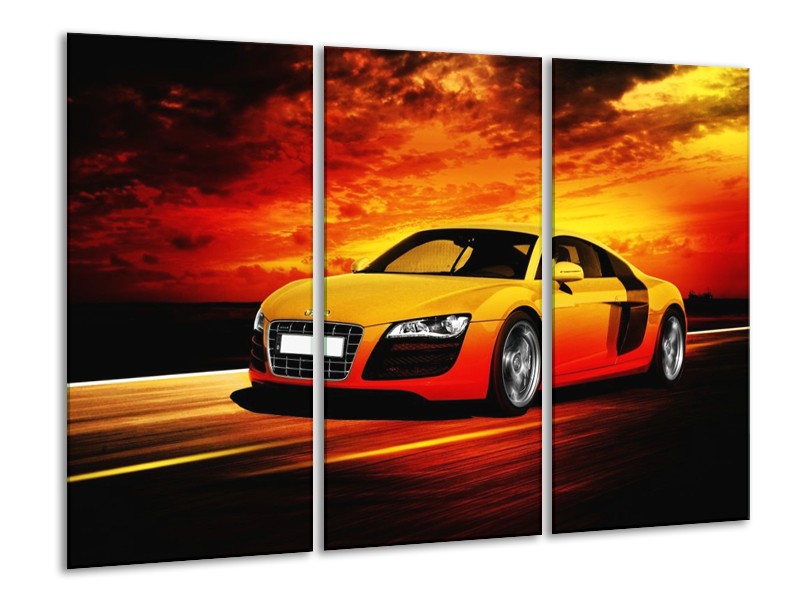 Glas schilderij Audi | Geel, Oranje, Zwart | 120x80cm 3Luik