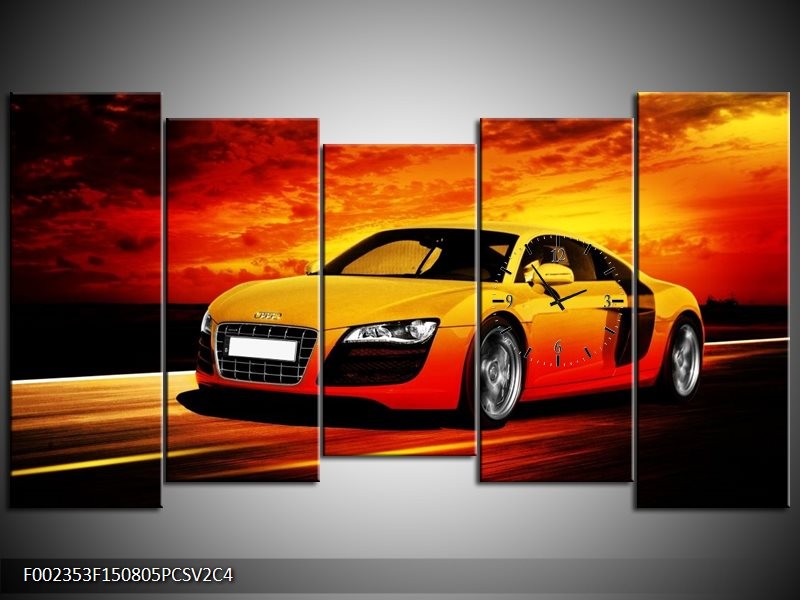 Klok schilderij Audi | Geel, Oranje, Zwart | 150x80cm 5Luik