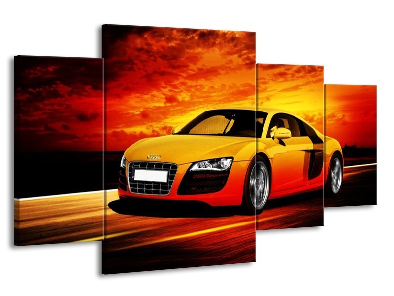 Glas schilderij Audi | Geel, Oranje, Zwart | 160x90cm 4Luik
