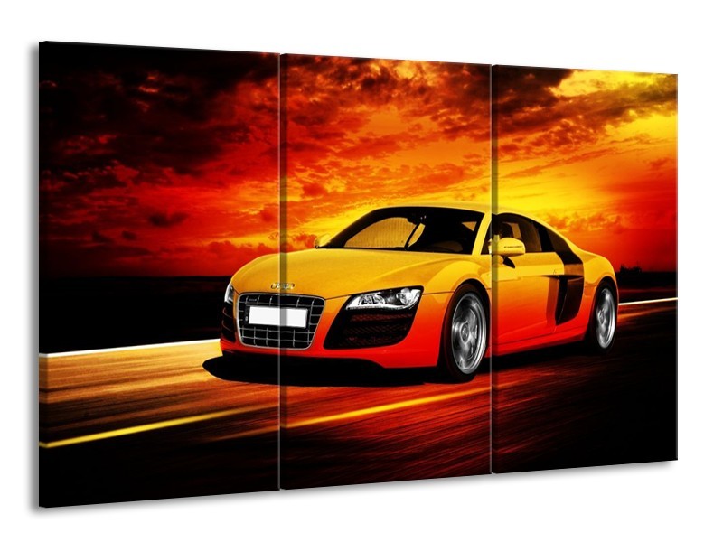 Canvas schilderij Audi | Geel, Oranje, Zwart | 165x100cm 3Luik