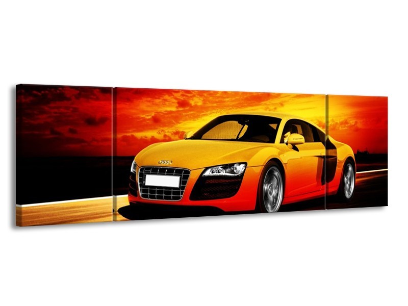 Glas schilderij Audi | Geel, Oranje, Zwart | 170x50cm 3Luik