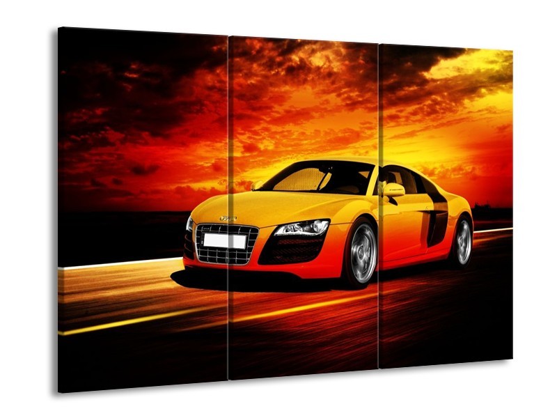 Glas schilderij Audi | Geel, Oranje, Zwart | 90x60cm 3Luik