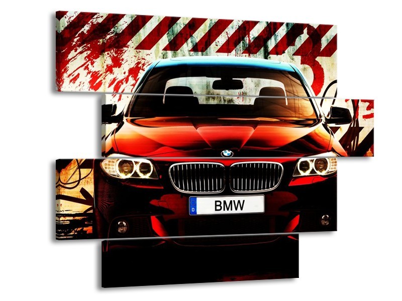 Glas schilderij BMW | Zwart, Rood, Wit | 115x85cm 4Luik