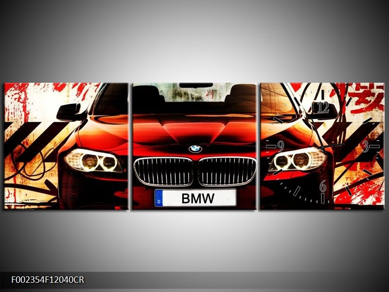 Klok schilderij BMW | Zwart, Rood, Wit | 120x40cm 3Luik