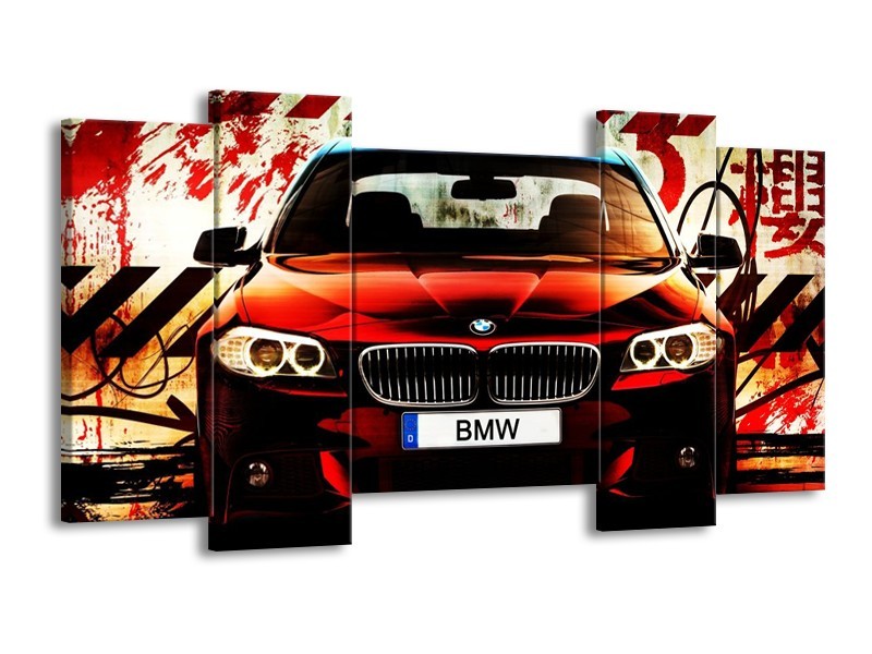 Glas schilderij BMW | Zwart, Rood, Wit | 120x65cm 5Luik