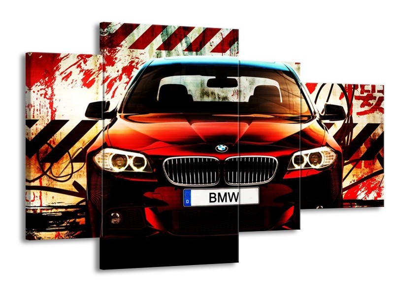 Glas schilderij BMW | Zwart, Rood, Wit | 120x75cm 4Luik