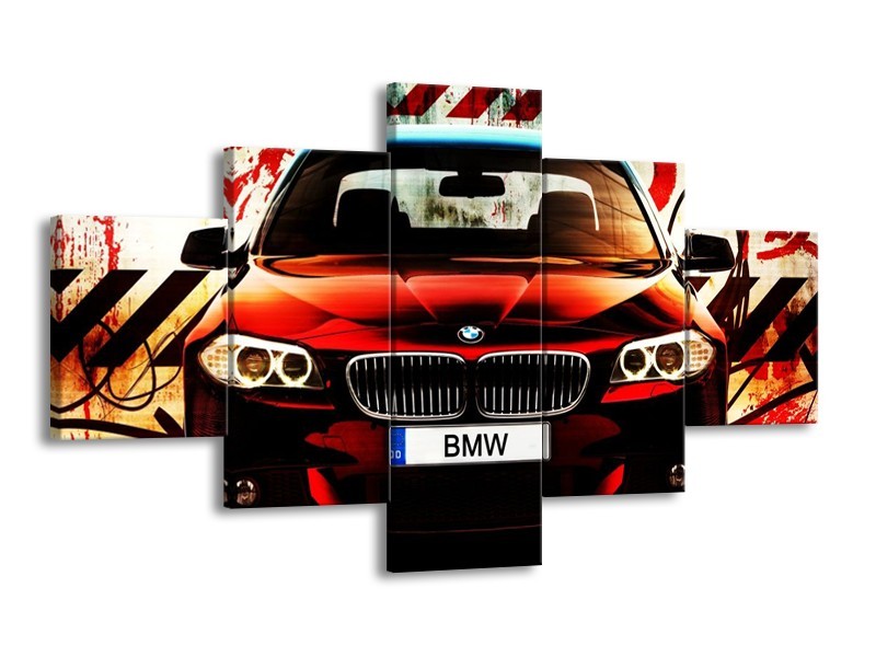 Glas schilderij BMW | Zwart, Rood, Wit | 125x70cm 5Luik