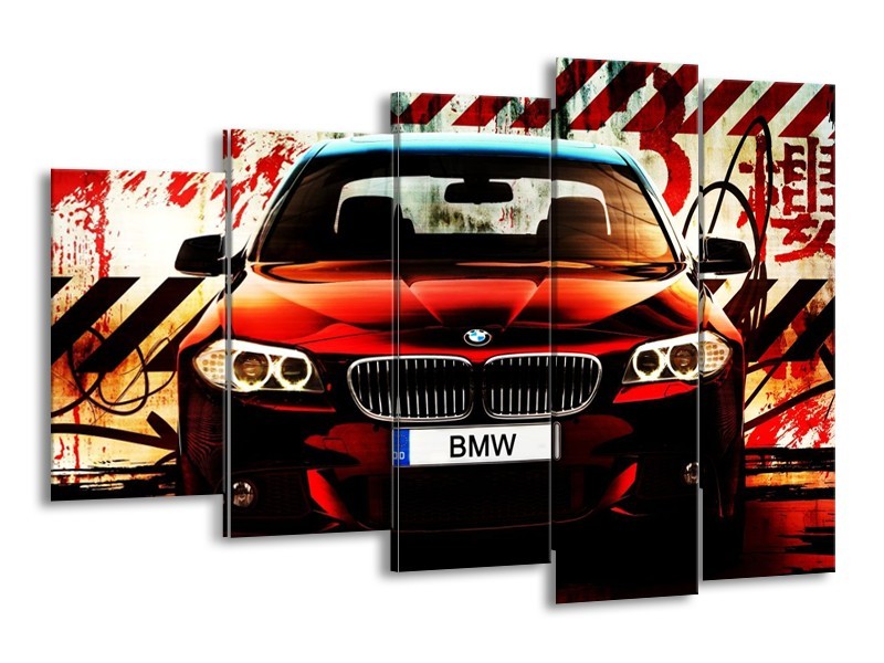 Glas schilderij BMW | Zwart, Rood, Wit | 150x100cm 5Luik