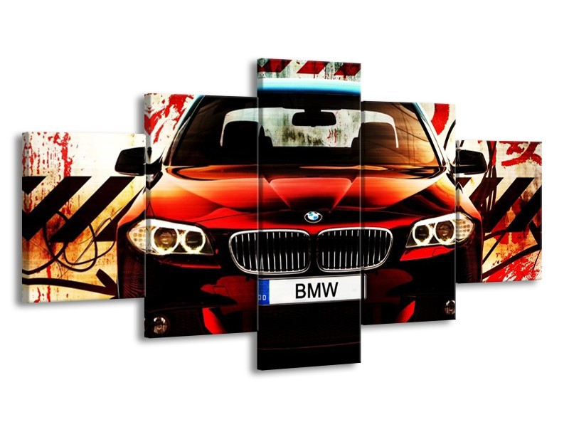 Glas schilderij BMW | Zwart, Rood, Wit | 150x80cm 5Luik