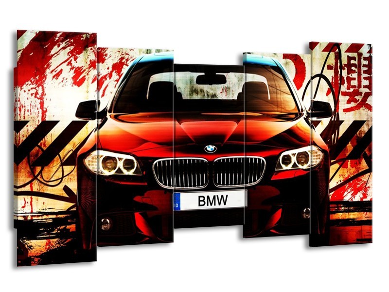 Glas schilderij BMW | Zwart, Rood, Wit | 150x80cm 5Luik