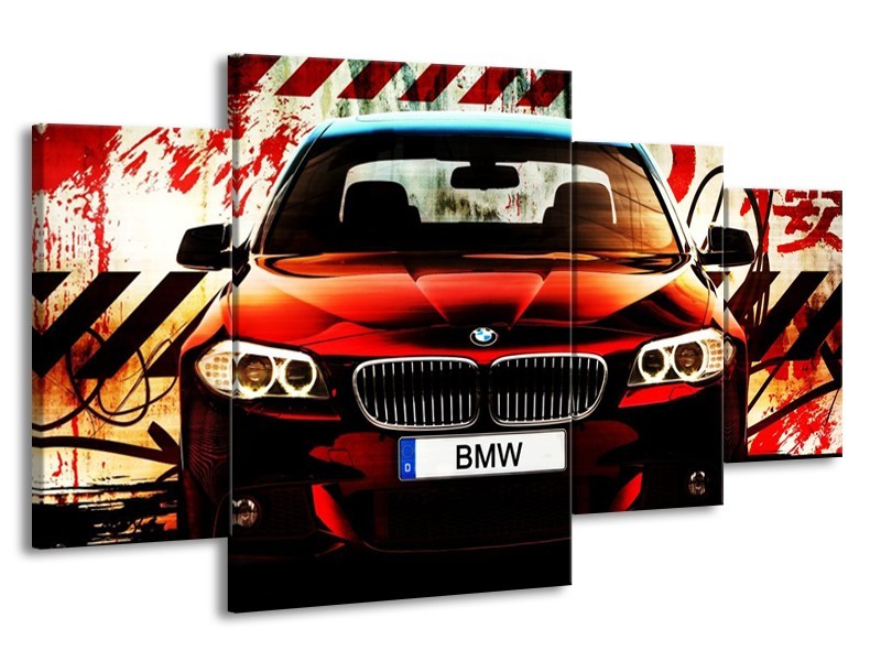 Glas schilderij BMW | Zwart, Rood, Wit | 160x90cm 4Luik