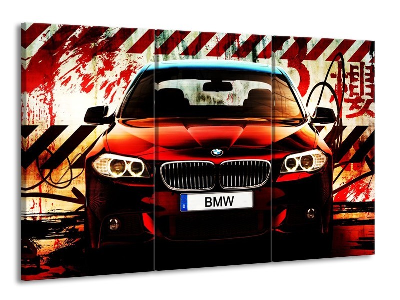 Canvas schilderij BMW | Zwart, Rood, Wit | 165x100cm 3Luik