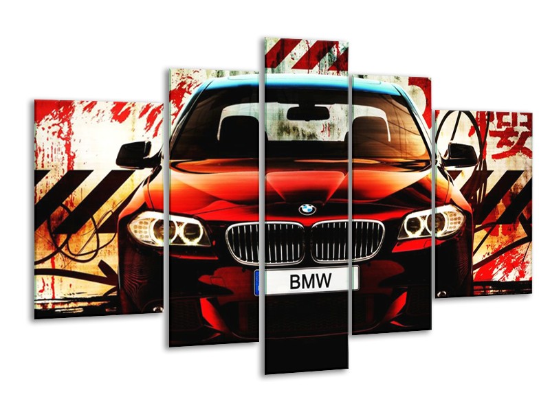 Glas schilderij BMW | Zwart, Rood, Wit | 170x100cm 5Luik