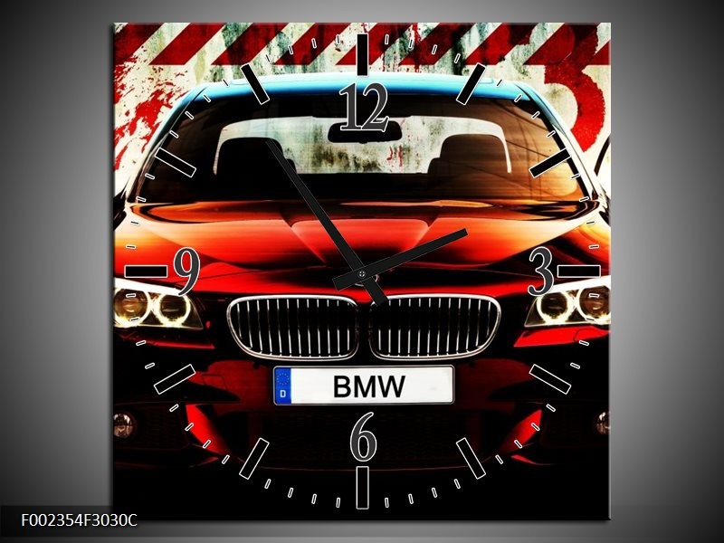 Klok schilderij BMW | Zwart, Rood, Wit | 30x30cm 1Luik